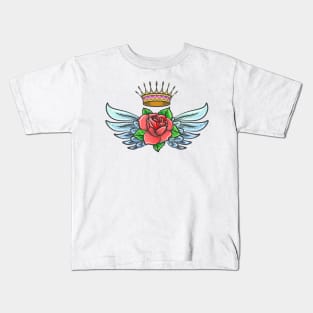 Winged Rose and Golden Crown colorful Tattoo. Kids T-Shirt